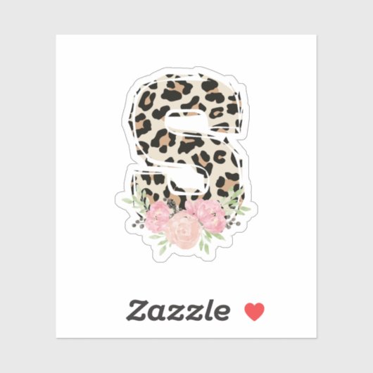 Bloembrief S Initiaal naam Leopard Cheetah Print Sticker (Vel)