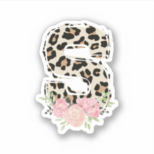 Bloembrief S Initiaal naam Leopard Cheetah Print Sticker