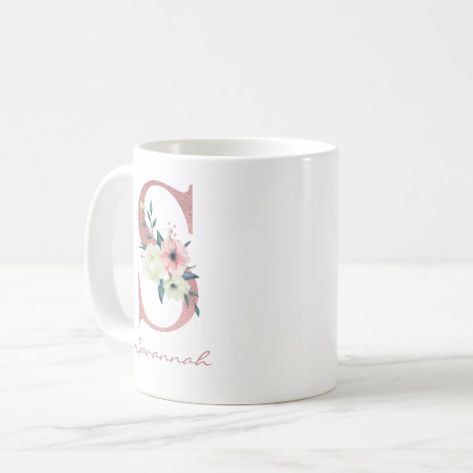 Bloembrief S Initiaal - Roze en Ivoor Boeket Koffiemok (Voorkant links)