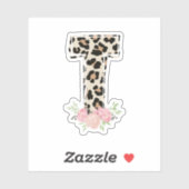 Bloembrief T Initiaal naam Leopard Cheetah Print Sticker (Vel)