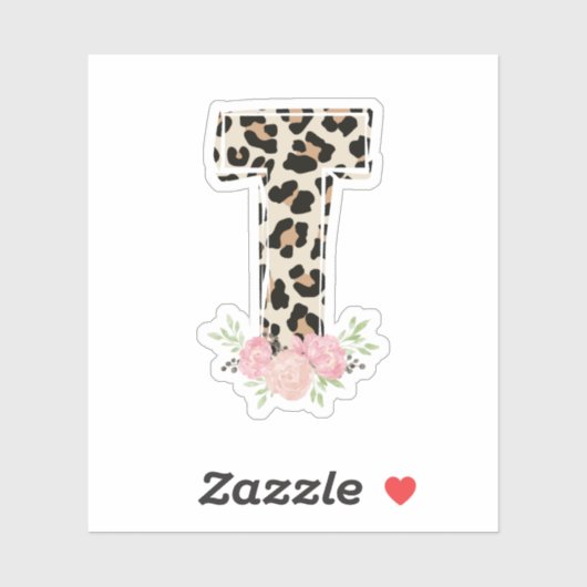 Bloembrief T Initiaal naam Leopard Cheetah Print Sticker (Vel)
