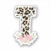 Bloembrief T Initiaal naam Leopard Cheetah Print Sticker (Voorkant)