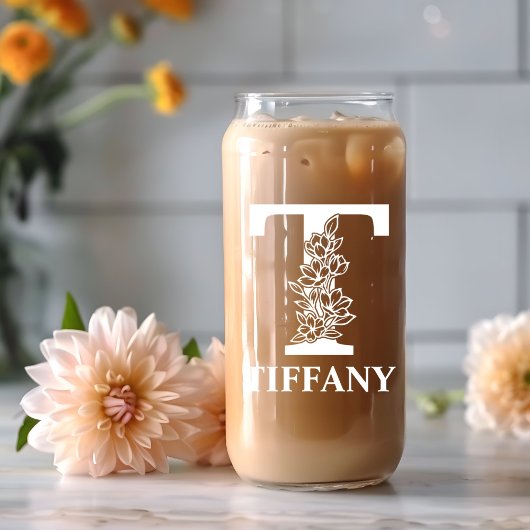Bloembrief T Monogram Gepersonaliseerde naam Wit Blikvorm Glas