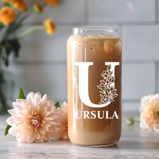 Bloembrief U Monogram Gepersonaliseerde naam Wit Blikvorm Glas