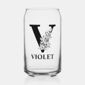 Bloembrief V Monogram en gepersonaliseerde naam Blikvorm Glas (Voorkant)