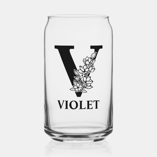 Bloembrief V Monogram en gepersonaliseerde naam Blikvorm Glas (Voorkant)