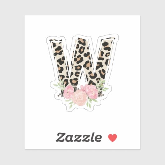 Bloembrief W Initiaal naam Leopard Cheetah Print Sticker (Vel)