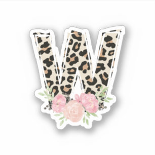 Bloembrief W Initiaal naam Leopard Cheetah Print Sticker