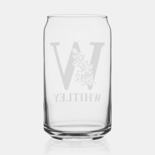 Bloembrief W Monogram en gepersonaliseerde naam Blikvorm Glas (Achterkant)
