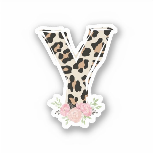 Bloembrief Y Initiaal naam Leopard Cheetah Print Sticker (Voorkant)