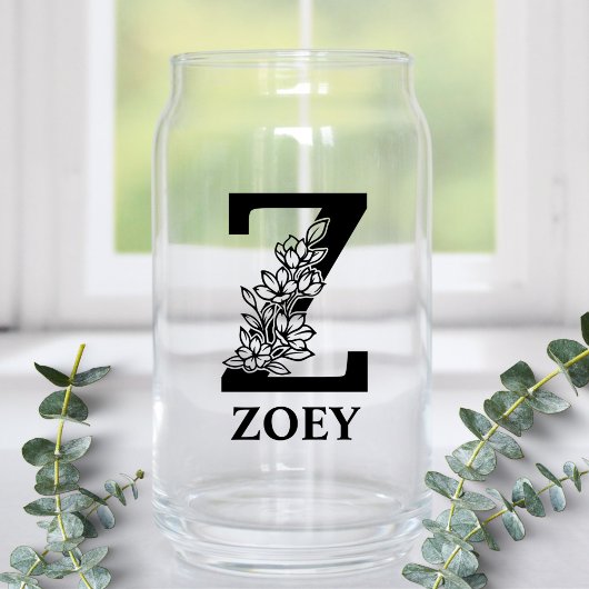 Bloembrief Z Monogram en gepersonaliseerde naam Blikvorm Glas