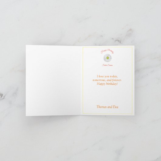 Bloembrief Zuster Persoonlijke geboortedag kaart (Binnen)