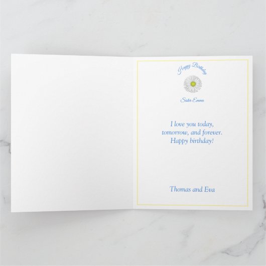 Bloembrief Zuster Persoonlijke geboortedag kaart (Binnen)