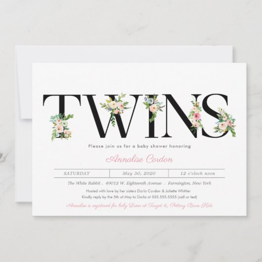 Bloembrieven Pastel Roze Tweeling Meisje Baby show Kaart (Voorkant)