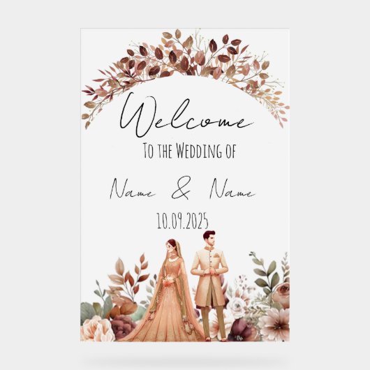 Bloembruin acryl bruiloft teken bord (Voorkant)