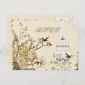 bloembruine vogelkooi, liefdesvogels RSVP Uitnodiging Briefkaart (Voorkant / Achterkant)