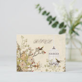 bloembruine vogelkooi, liefdesvogels RSVP Uitnodiging Briefkaart (Staand voorkant)