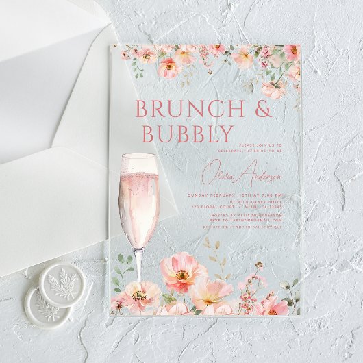 Bloembrunch en Bubbly Champagne Vrijgezellenfeest Acryl Uitnodigingen