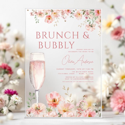 Bloembrunch en Bubbly Champagne Vrijgezellenfeest Acryl Uitnodigingen