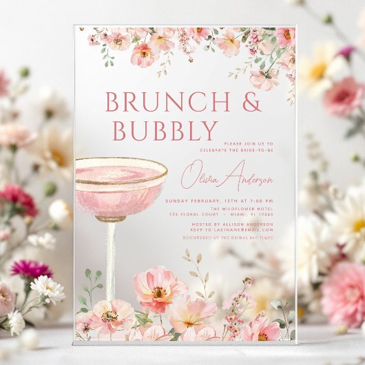 Bloembrunch en Bubbly Champagne Vrijgezellenfeest Acryl Uitnodigingen
