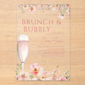 Bloembrunch en Bubbly Champagne Vrijgezellenfeest Acryl Uitnodigingen (Voorkant)