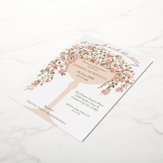 Bloembrunch en Bubbly Champagne Vrijgezellenfeest Folie Uitnodiging (Gedraaid)