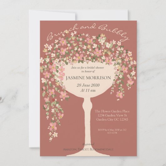 Bloembrunch en Bubbly Champagne Vrijgezellenfeest Kaart (Voorkant)