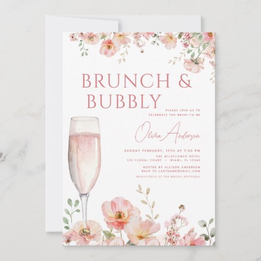 Bloembrunch en Bubbly Champagne Vrijgezellenfeest Kaart (Voorkant)