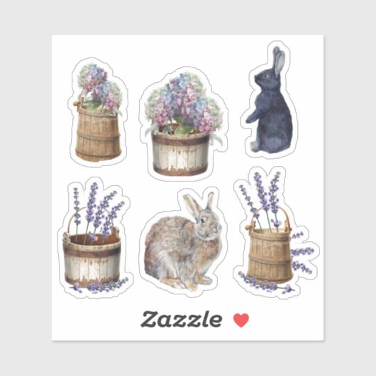 Bloembuikzakdoek Hydrangea Lavender Rabbit Boerder Sticker (Vel)