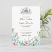 Bloemcactus & succulent. Botanische bruiloft Kaart (Staand voorkant)