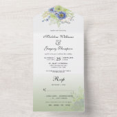 Bloemcalligrafie Sagegroen Moody Blue All In One Uitnodiging (Binnen)