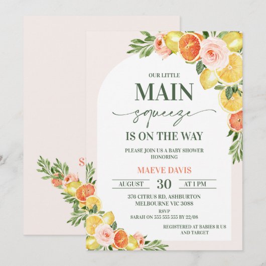 Bloemcitroen Sinaasappel Onze belangrijkste knijp  Kaart (Voorkant / Achterkant)