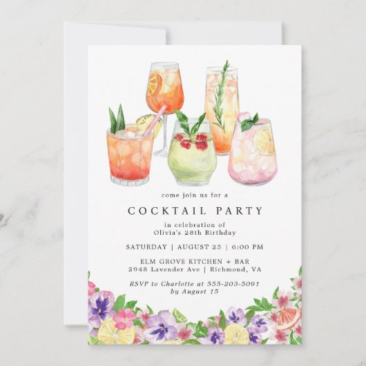 bloemcitrus | Fun zomer cocktail party verjaardag Kaart (Voorkant)