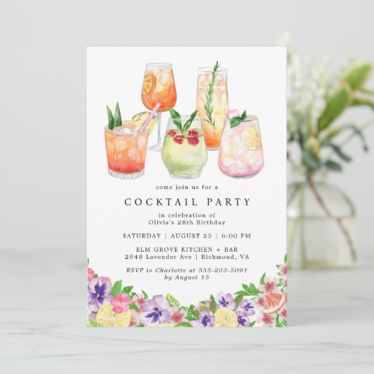 bloemcitrus | Fun zomer cocktail party verjaardag Kaart (Staand voorkant)