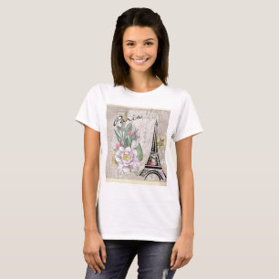 Bloemcollage en Eiffeltoren Tekening T-shirt