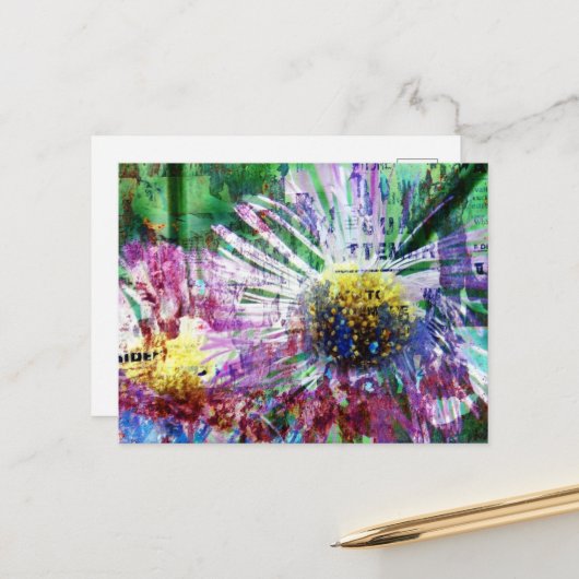 Bloemcollage in mixed media briefkaart (Voorkant / Achterkant in situ)