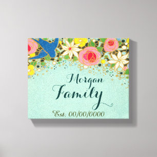 Bloemdoek, familienaam, familietest. canvas afdruk