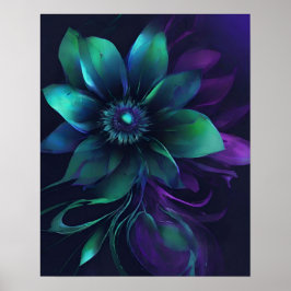 BLOEMDONKER BLAUWGROEN PAARSE KUNST POSTER
