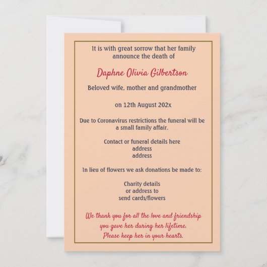 Bloemdood Aankondiging Kaart (Achterkant)