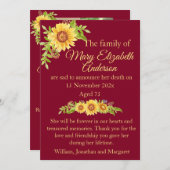 Bloemdood en begrafenisaankondiging Bourgondië Aankondiging (Voorkant / Achterkant)