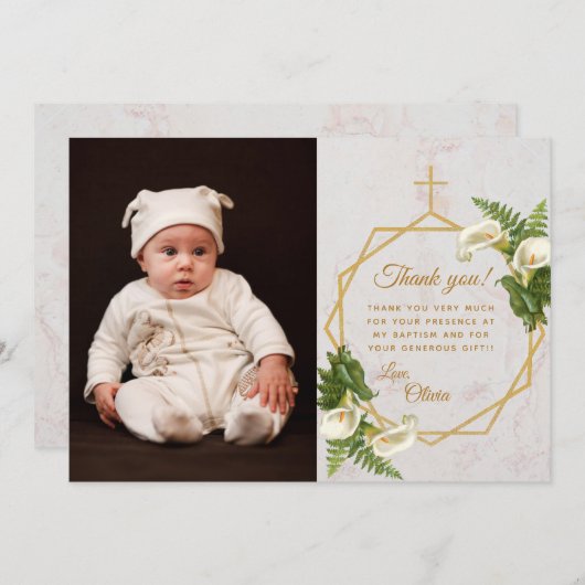 Bloemdoop Calla Lelies Goud Marmer Geometrisch Bedankkaart (Voorkant / Achterkant)