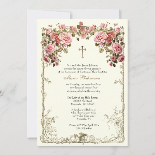 bloemdoop doopgouden kruis kaart (Voorkant)