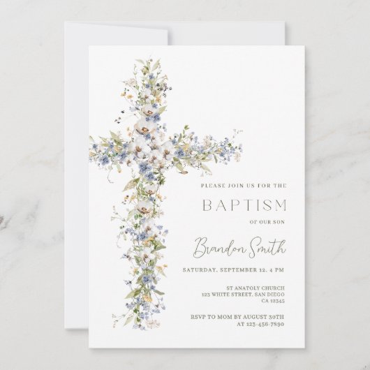  Bloemdoop Uitnodiging Jongen, Jongen Bloem (Voorkant)