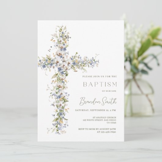 Bloemdoop Uitnodiging Jongen, Jongen Bloem (Staand voorkant)