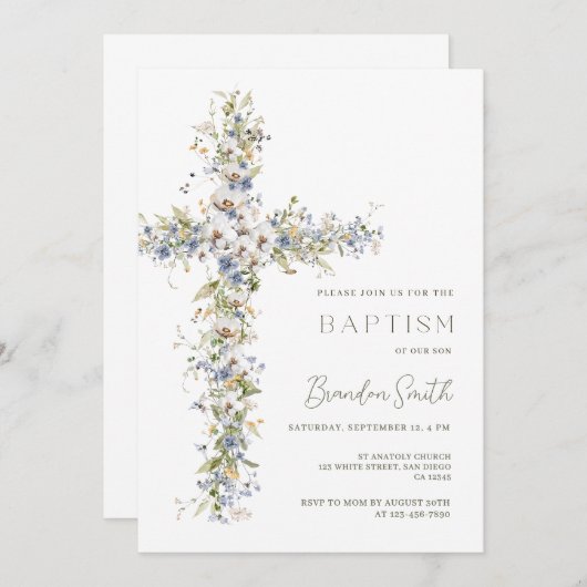 Bloemdoop Uitnodiging Jongen, Jongen Bloem (Voorkant / Achterkant)