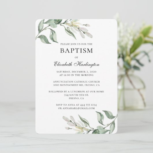 Bloemdoop uitnodiging. Witte lentebloemen Kaart (Staand voorkant)