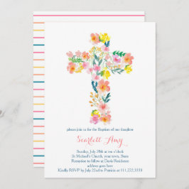 bloemdoop uitnodigingen, roze geel Kruis uitnodigi Kaart