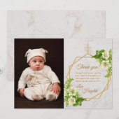 Bloemdoop Witte Lelies Marmeren Gouden Kruis Bedankkaart (Voorkant / Achterkant)