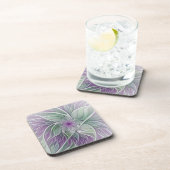 Bloemdromen, Abstracte Paarse groene fractale kuns Bier Onderzetter (Rechterzijde)