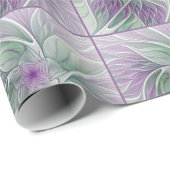 Bloemdromen, Abstracte Paarse groene fractale kuns Cadeaupapier (Rol Hoek)